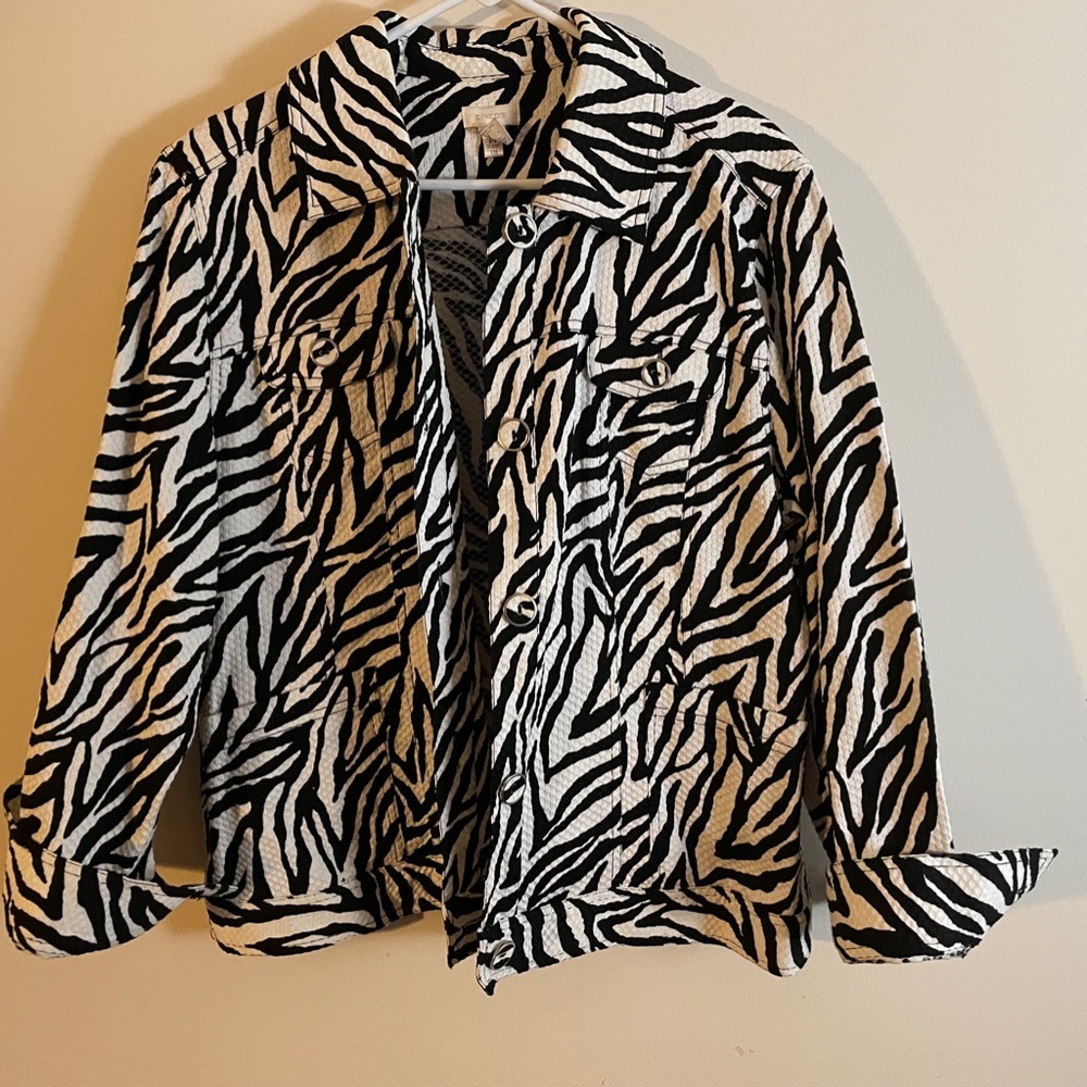 Chico’s black white zebra blazer jacket size 3